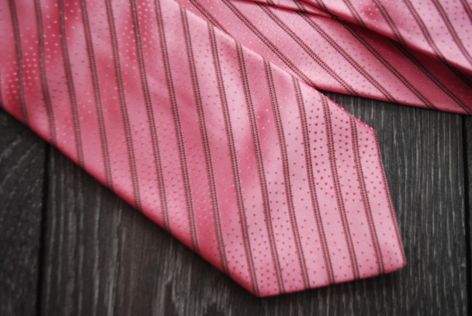 ITALO FERRETTI SILVI MARINA РОСКОШНЫЙ ШЕЛКОВЫЙ ГАЛСТУК РОЗОВЫЙ ЦВЕТ В ПОЛОСКУ СДЕЛАНО ИТАЛИЯ - Изображение 3 из 4