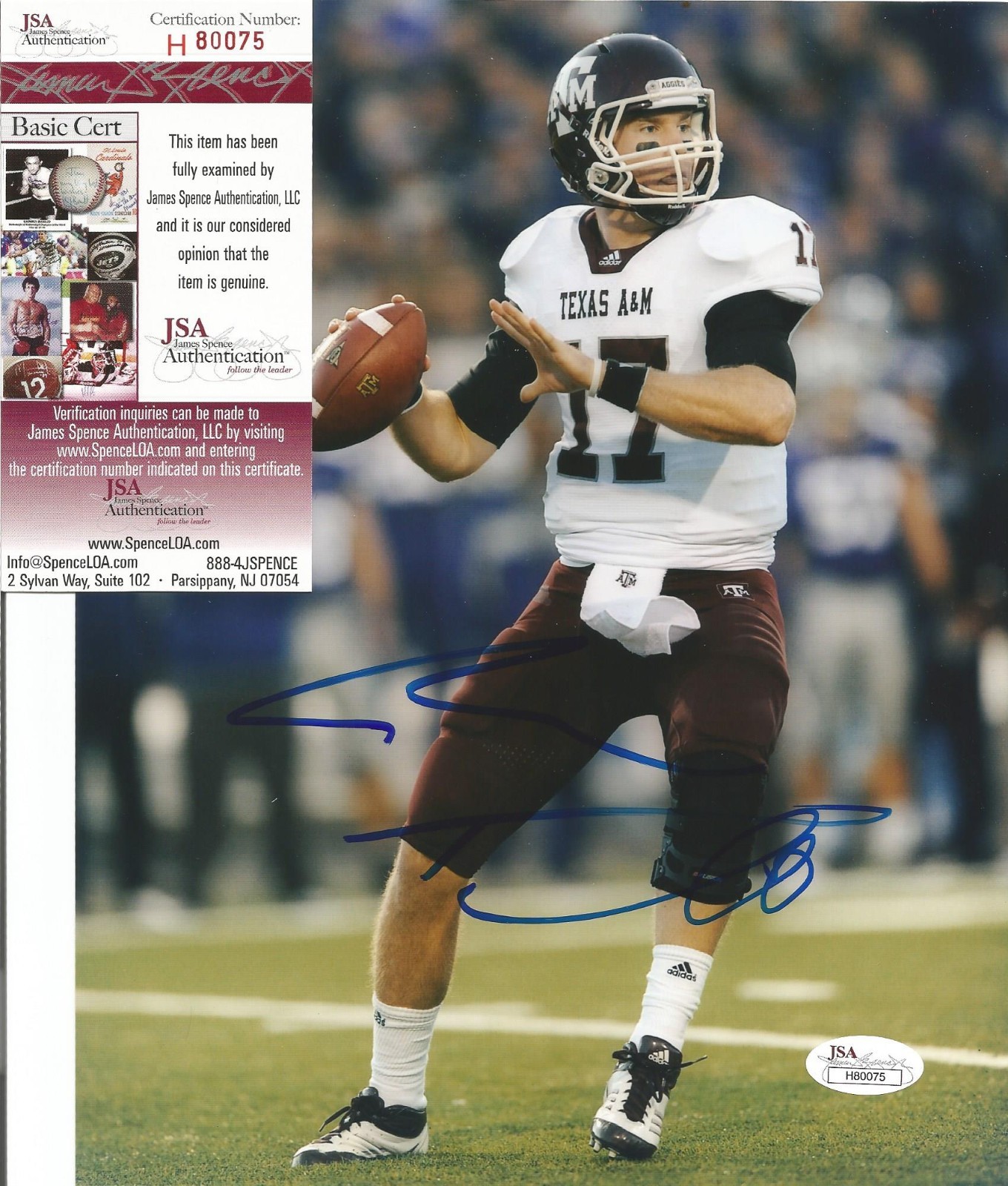 RYAN TANNEHILL TEXAS A&M SIGNED AUTOGRAPHED ACTION 8X10 PHOTO JSA COA # ...