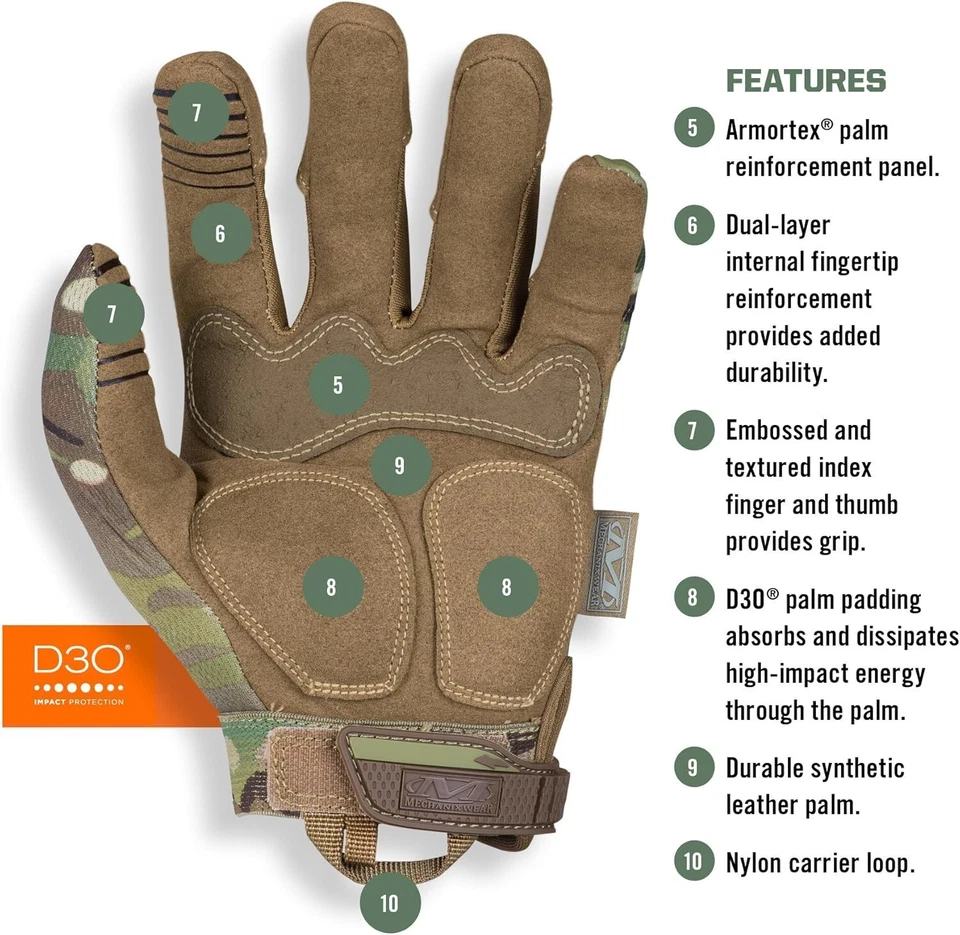 Mechanix Wear MultiCam M-Pact Tactical Safety Gloves SecureFit Impact Protection - Image 3 of 4