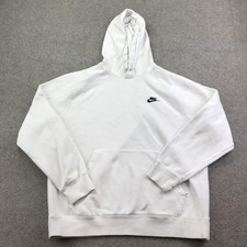 Nike Hoodie Mens Large White Pullover Fleece Sweatshirt Small Swoosh Pocket