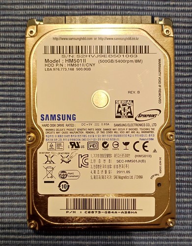 Festplatte 500 GB SATA Samsung Spinpoint HM501II 5400rpm 8MB HDD 2,5" nur 128Bh