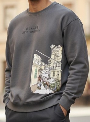 Shein Sweatshirt Mens XL Gray Best Itinerary City Graphic Pullover Crewneck