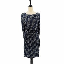 R&M Richards Sz 6 Navy Silver Sequin Drape Back Bodycon Cocktail Party Dress