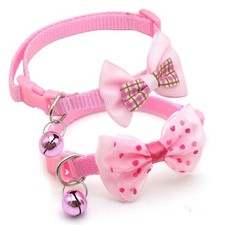Pink Puppy Collar with Bell Bow, 2-Pack Small Dog XS Neck 7-12" ,