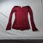 Ozzolo Womens Small Burgundy Ribbed Long Sleeve Scoop Neck Top Stretch — photo 2