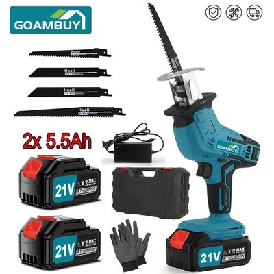 21V Akku Säbelsäge Elektrische Reciprosäge Tigersäge mit 4Sägeblätter 2x 5.0Akku