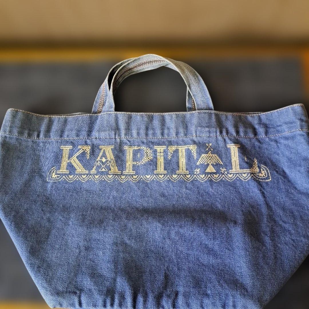 Kapital Denim Tote Bag Indigo Discharge Print Logo Cotton Made in