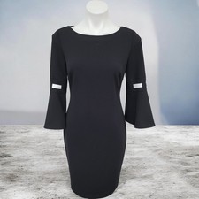 Calvin Klein Black Boatneck Bell Sleeve Sheath Dress 8
