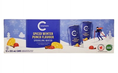 Compliments Sparkling Water Spiced Winter Punch Flavor, Unsweetened - 12x355ml