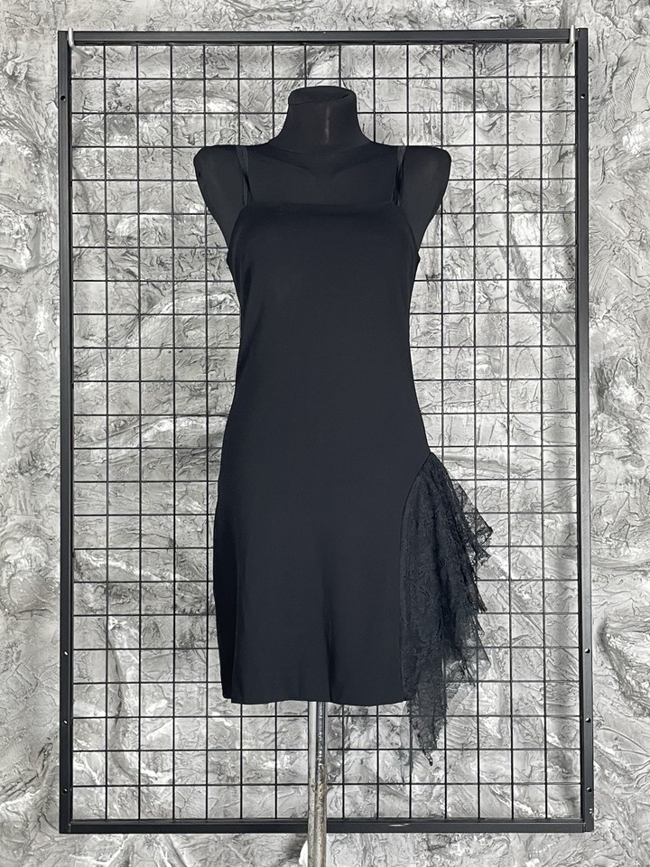VTG Plein Sud Archive Lace Asymmetric Slip Dress S Ruffle Mini Camisole 90s Y2K