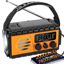 20000mAh Emergency NOAA AM/FM SW Weather Radio Solar Hand Crank Power Orange