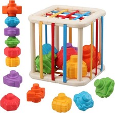 Baby Sensory Shape Sorter Blocks Toy, Activity Cube Bins, Montessori Educational