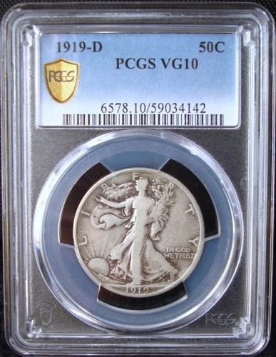 1919-D Walking Liberty Silver Half Dollar - PCGS VG 10 - Gold Shield