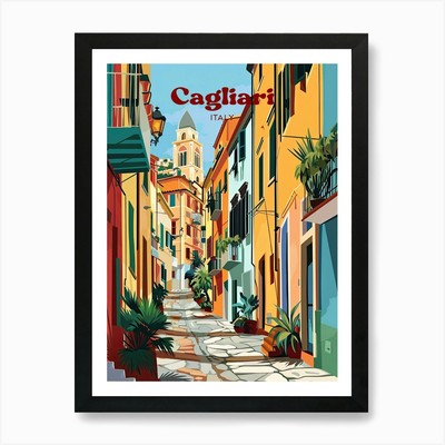 Cagliari Italien Straße Digital Reise gerahmtes Wandbild Poster Leinwanddruck Bild