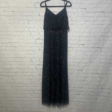 Adrianna Papell Navy Art Deco Embellished Blouson Gown Beaded Sequin NWT Sz 10