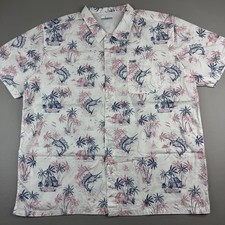 Columbia Mens XXL Fishing Shirt Marlin Palm Tree Print Vented Short Sleeve