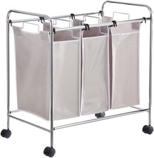 3-Bag Rectangular Laundry Bag Hamper Sorter Basket, Gray
