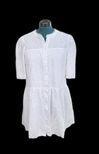 Eyelet Dress Large White Cotton Button Front Mini Boho Chic Cottagecore Festival