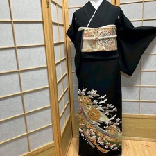 8151 Japanese Tomesode Kimono Vintage Womens Silk Fabric Robe Kimono only sold