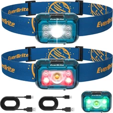 Rechargeable Headlamp, 2 Pack Kids Headlamp with White/Red/Green Light and Memor