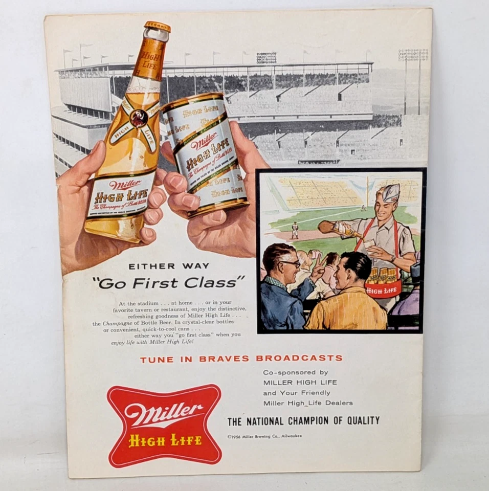Vintage 1956 Milwaukee Braves vs Chicago Cubs MLB Baseball Score Card Program - Image 2 of 4