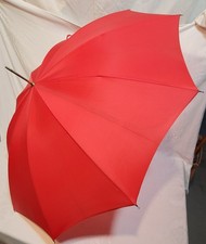 Vintage Red Nylon Umbrella, Red Lucite Handle Made In USA