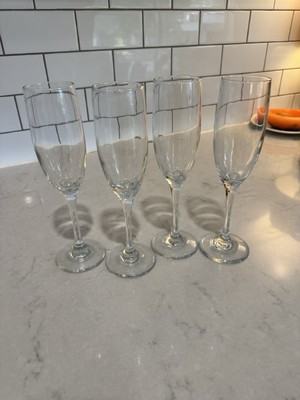 4 Flute Champagne Glasses Fancy Drinks Clear Glass 9'' Tall Vintage