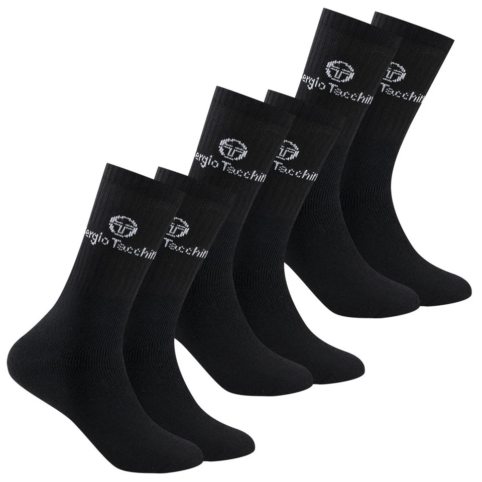 Sergio Tacchini Unisex Tennissocken 3 Paar Regular Passform Casual schwarz neu