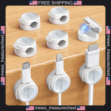 Magnetic Cable Clips 8 Pack Silver Micro-Shine Cord Organizer for Desk and Wall