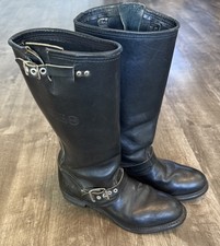 VINTAGE Carolina Bike Boots Black Leather Tall Boots Engineer Safety Toe 9.5