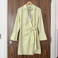 River Island Green Tie Waist Wrap Long Sleeve Mini Shirt Dress UK 10 NEW RRP £37