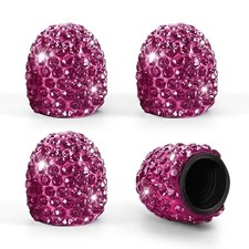 4PCS Bling Car Tire Valve Stem Caps, Handmade Crystal Rhinestone Tire Rose Red