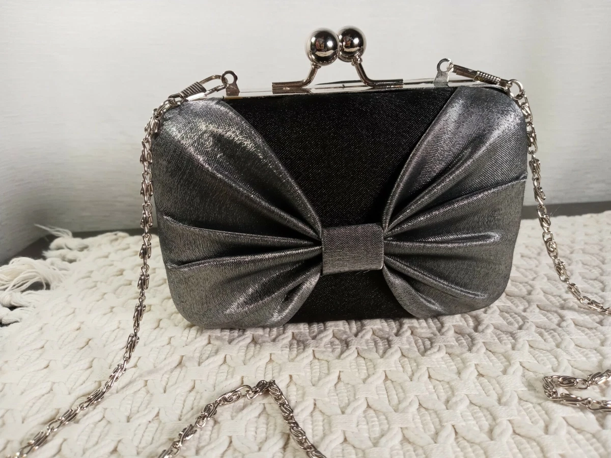 Bijoux Terner Mini Ruffle Silver Bow Vintage Purse Crossbody Chain