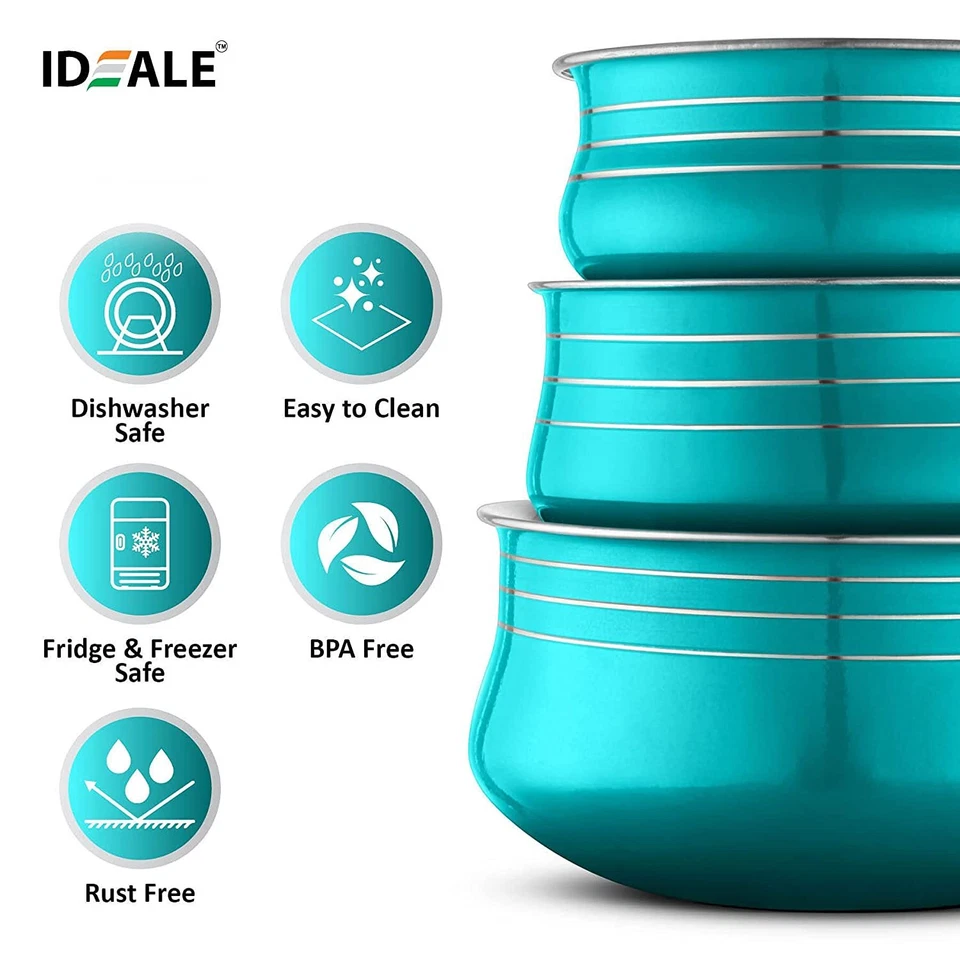 Stainless Steel Red 3 Pcs and Blue 3 Pcs Handi Set + 6 Serving Spoon - Image 3 of 4