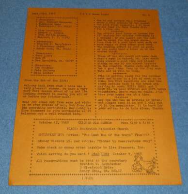 Pioneer Valley Live Steamers Model Railroad Club Newsletter Sept Oct 1968