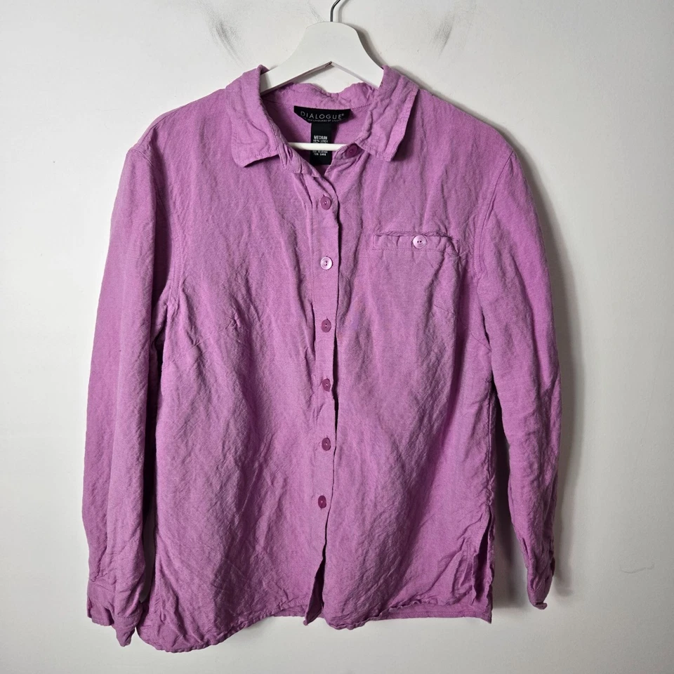 Camisa Dialogue The New Language Of Style tamanho M mistura de linho roxa com botões - Imagem 4 de 4