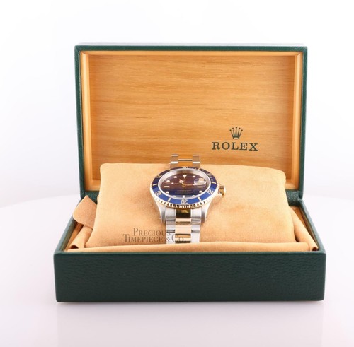 Rolex Submariner 16613 Watch Two Tone 18k Gold-Blue Dial-Blue Insert-Box & Paper - Picture 5 of 8