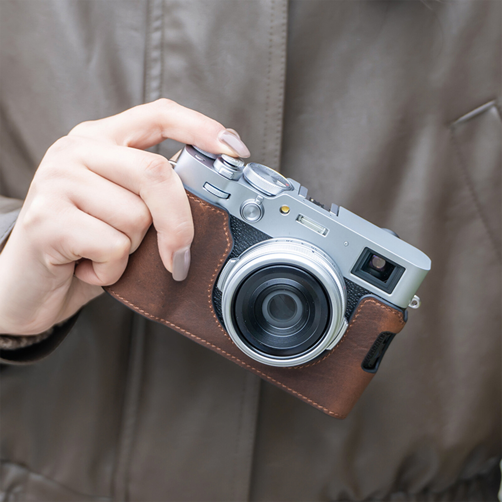 Fujifilm X100VI Leather Half Case with Grip Handmade Camera Cover