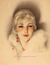 Woman Flapper with White Mink 8.5x11" Photo Print Alberto Vargas Fine Art Pinup