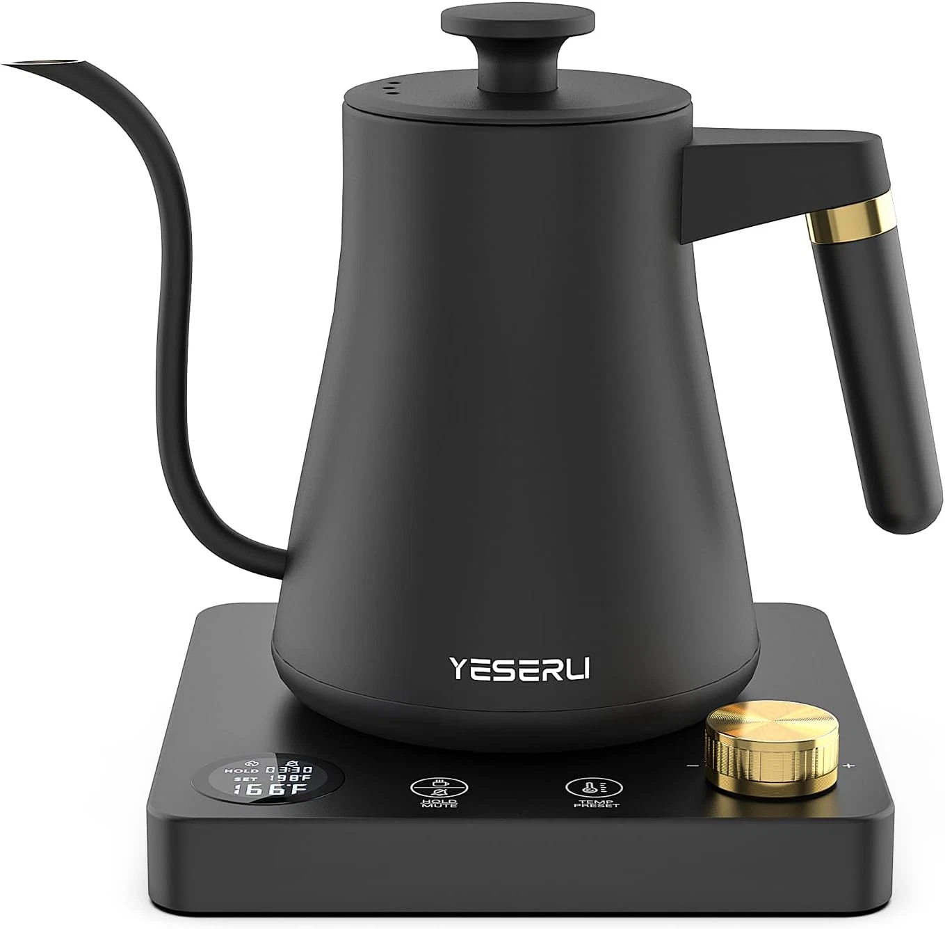 1200W Gooseneck Kettle with Temp Control & Keep Warm - Matte Black 1L
