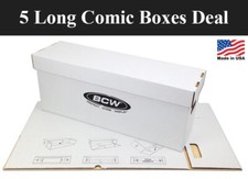 5 Long Comic Book Storage Boxes Holds 200-225 Durable Cardboard Lid2 By BCW
