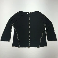 Studio M Top Womens Size Medium Black Pullover Beige Vertical Ruffled Seams USA