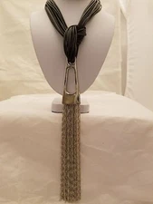 20 Inch Multi Strand Black  Necklace With Silver Tassel By Zirconmania