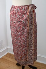 Vtg 90s Lauren Ralph Lauren 4P Red Blue Paisley Cotton Wrap Straight Maxi Skirt