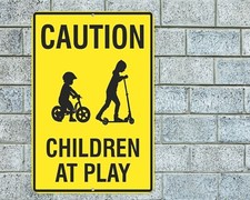 Caution Children At Play Sign Aluminum Metal 8"x12" Speeding Warning Kids