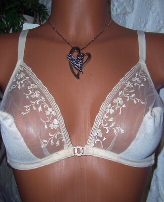 Vintage Simone Perele sexy Vorderverschluss BH 75 B haut/nude Pin Up Bra (le67)