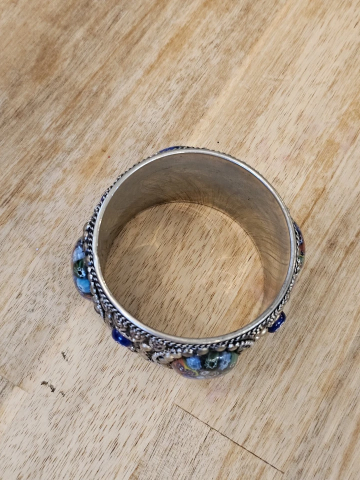 De colección. Brazalete Brazalete Grande 3D Estilo Italiano Murano Millefiori Tonificado Plata Foto 4 de 4