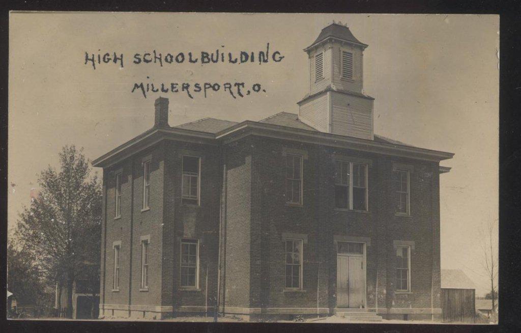 REAL PHOTO POSTCARD MILLERSPORT OH/OHIO HIGH SCHOOL CAMPUS BUILDING