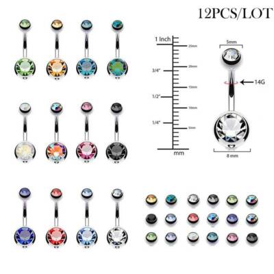 12PCS CZ Belly Button Ring Set Surgical Steel Navel Bar Piercing Jewelry 14G