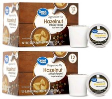 2 Pack Great Value Hazelnut Cappuccino Mix Single Medium Roast Coffee Pods 24 ct
